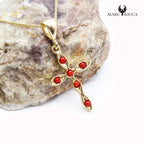 Pendentif Argent Croix Corail