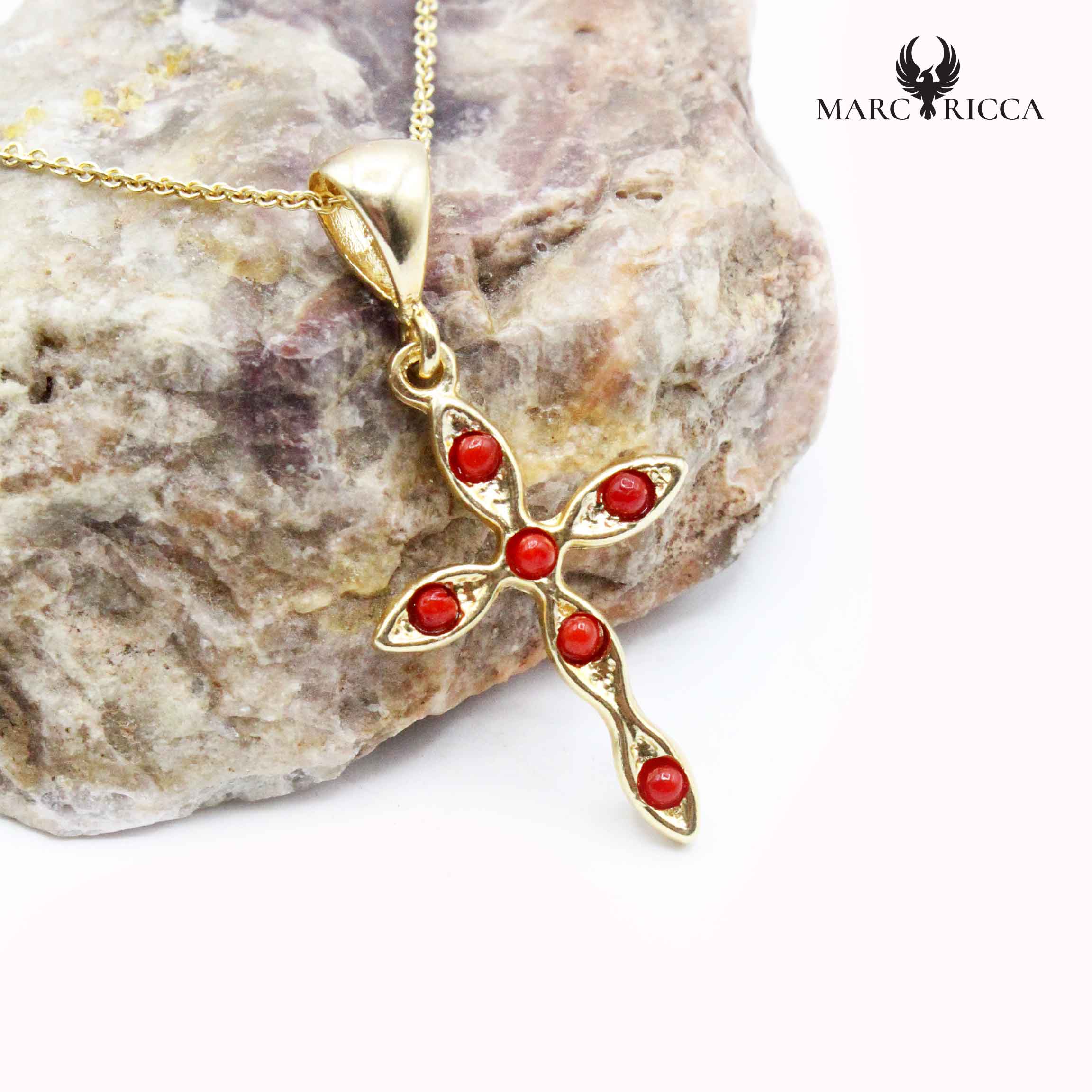 Pendentif Argent Croix Corail