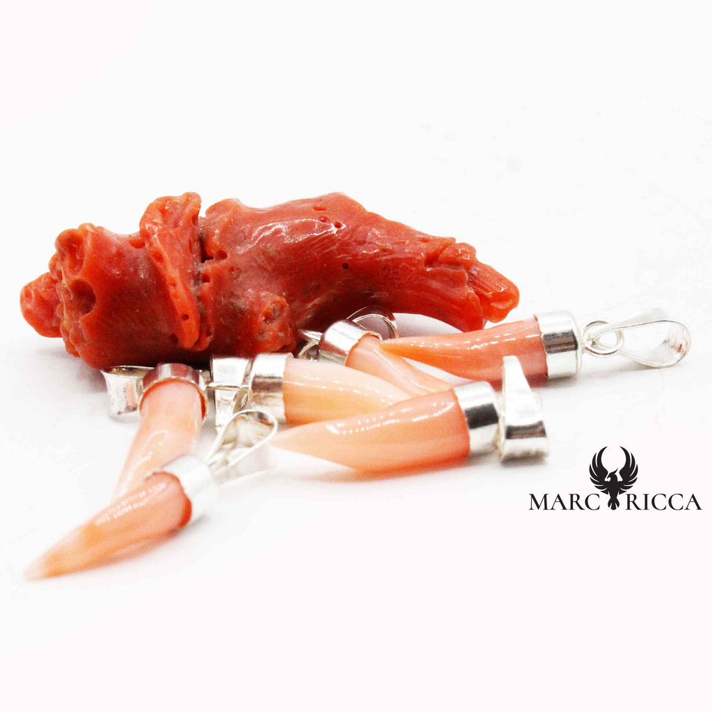 Pendentif Argent Corne Corail Rose