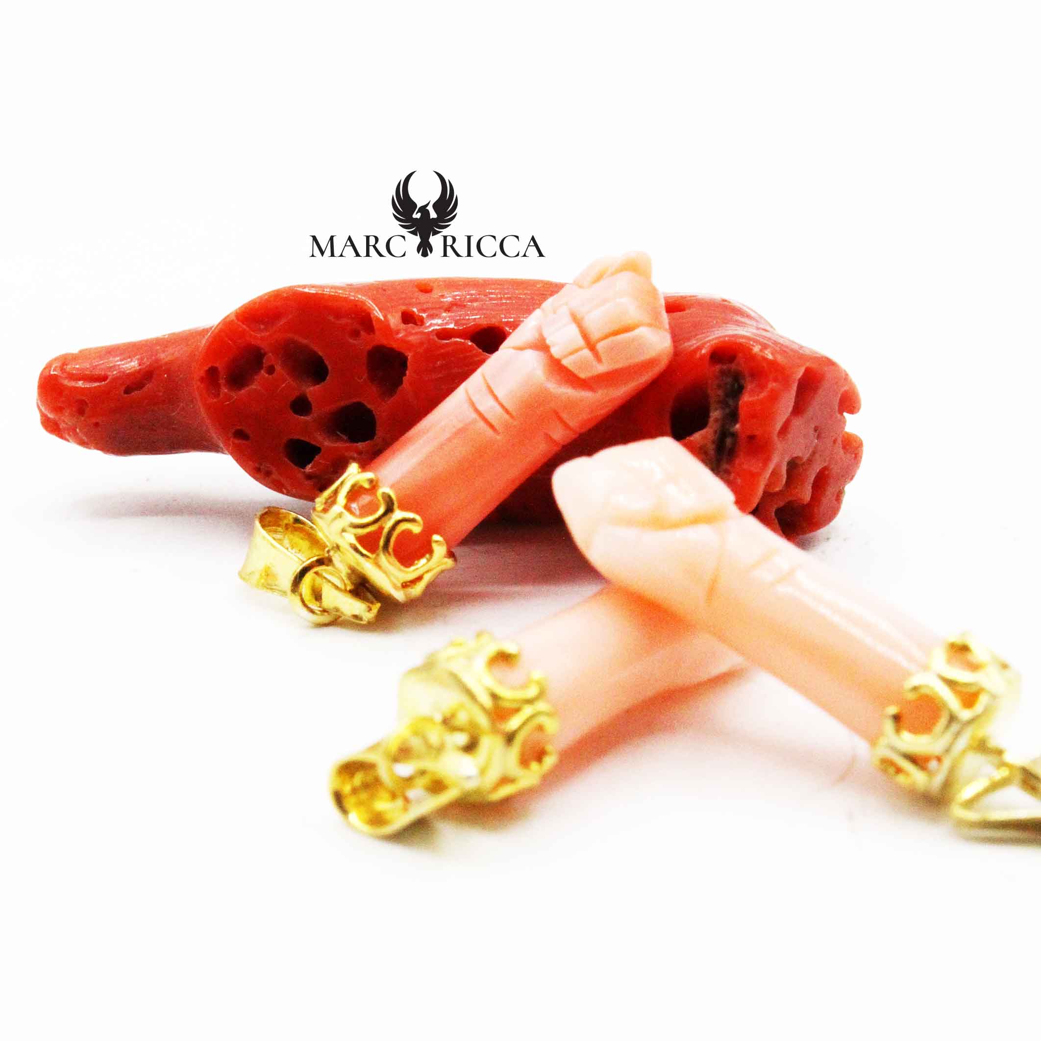 Pendentif Argent Main Festonné Corail Rose