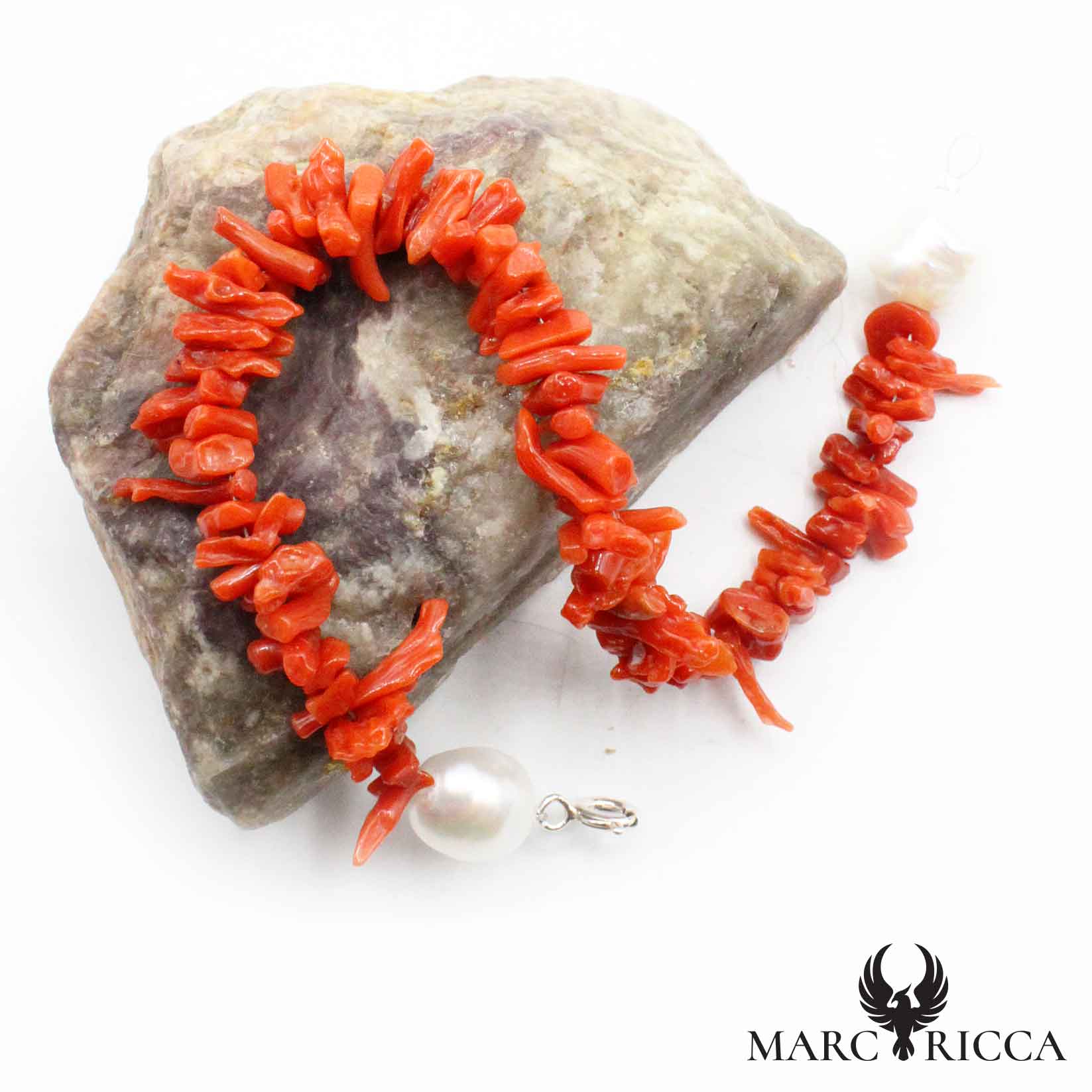 Bracelet Argent Frange Corail Rouge et Perles