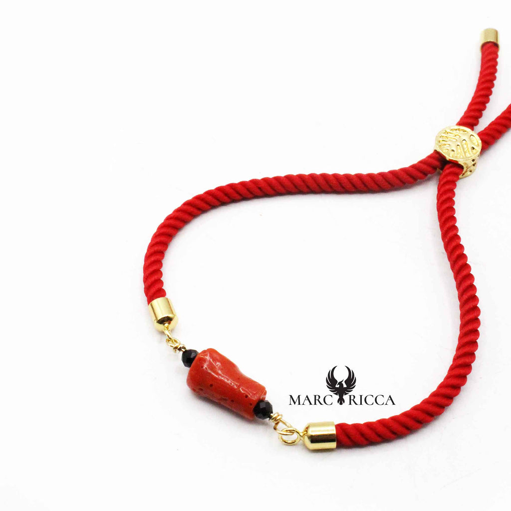 Bracelet Argent Corail Rouge & Onyx Vermeil