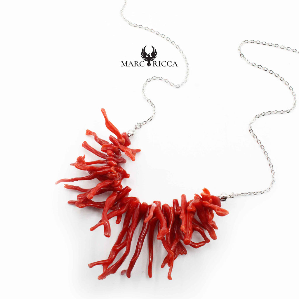 Collier Argent Franges de Corail Rouge