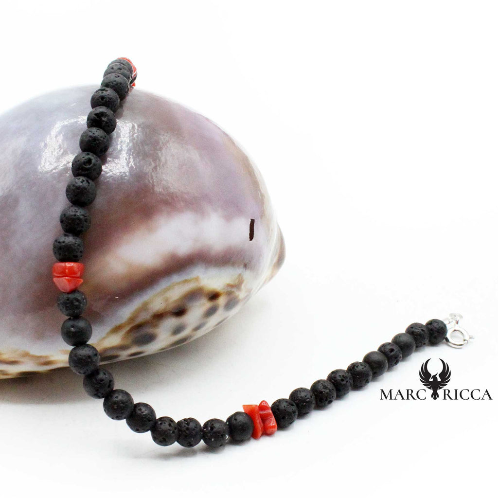 Collier Argent Perles de Lave et Corail