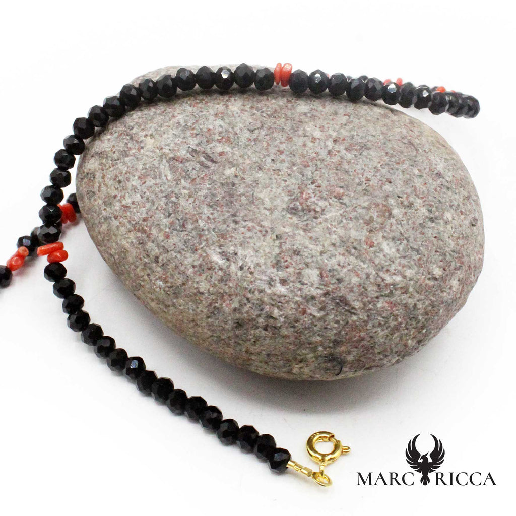 Collier Argent Cristal Noir et Corail