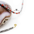Collier Argent Cristal Gris et Corail