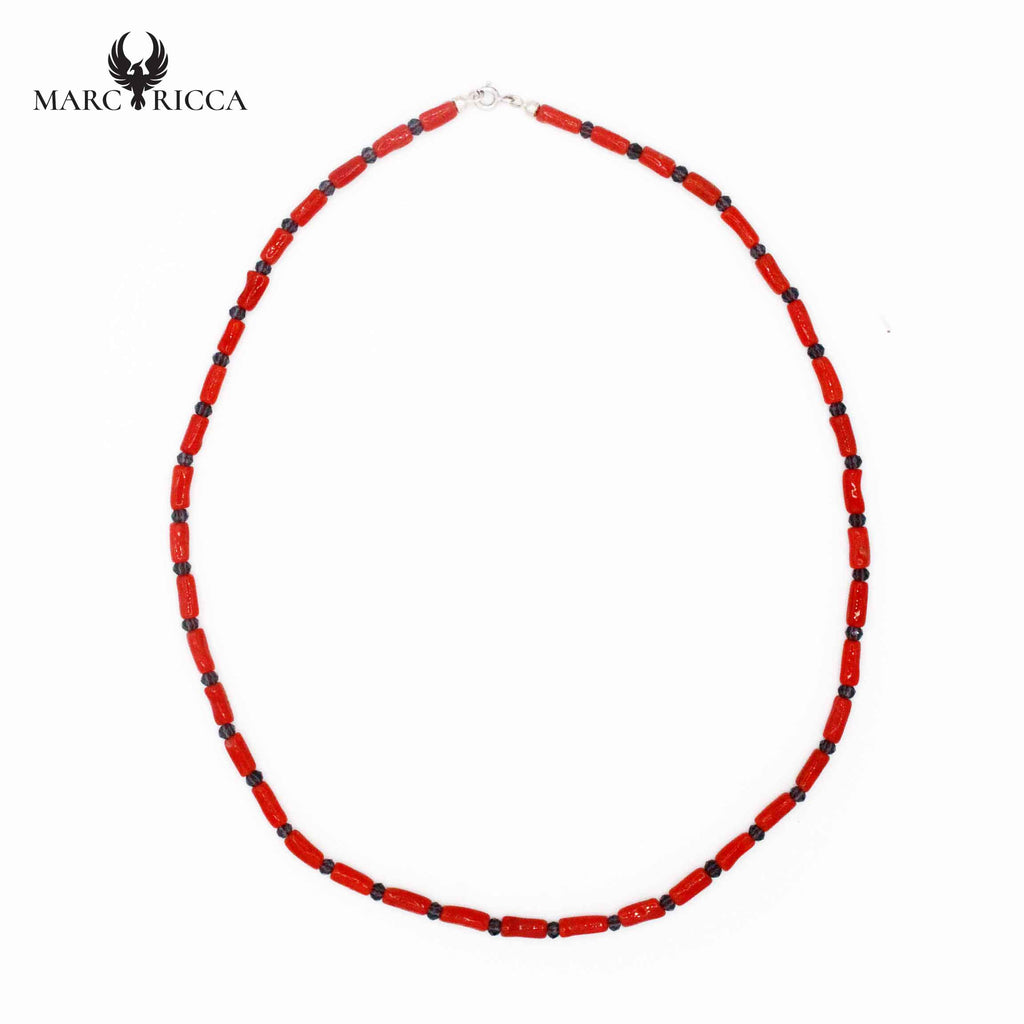 Collier Argent Tube Corail Cristal