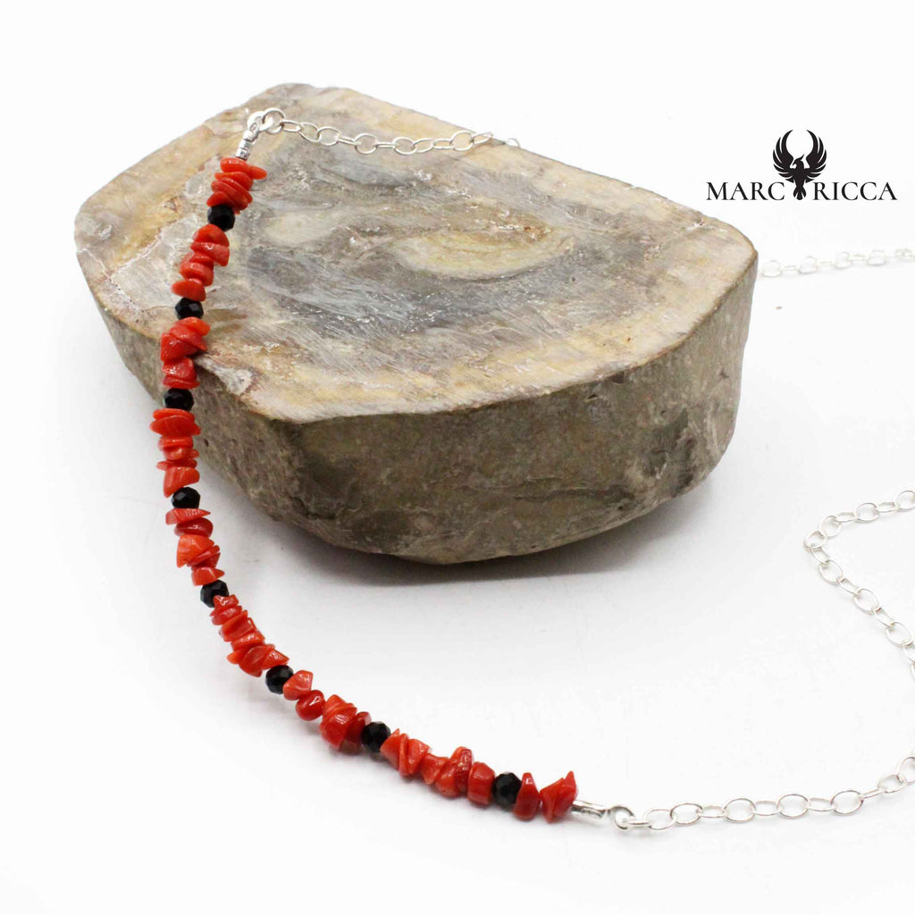Collier Argent Cupolino Corail Rouge et Cristaux
