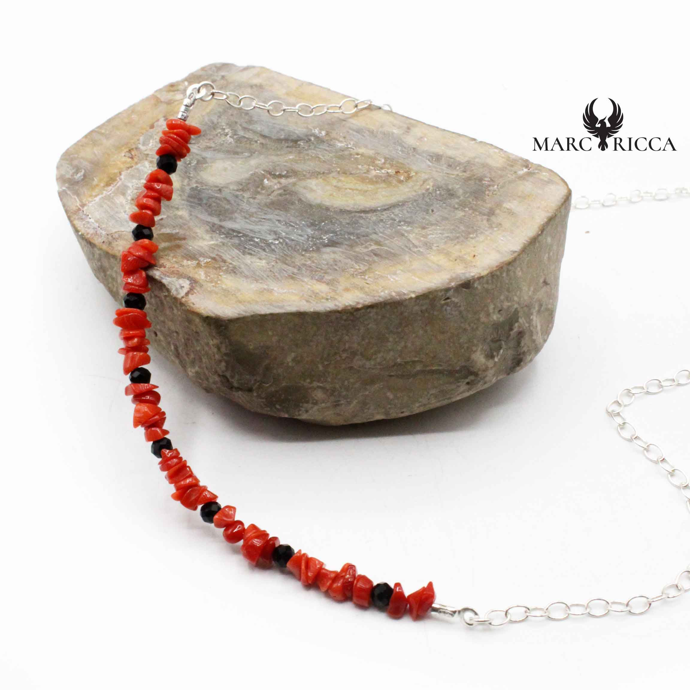 Collier Argent Cupolino Corail Rouge et Cristaux