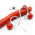 Boucles Argent Crochets Perles de Corail 6mm