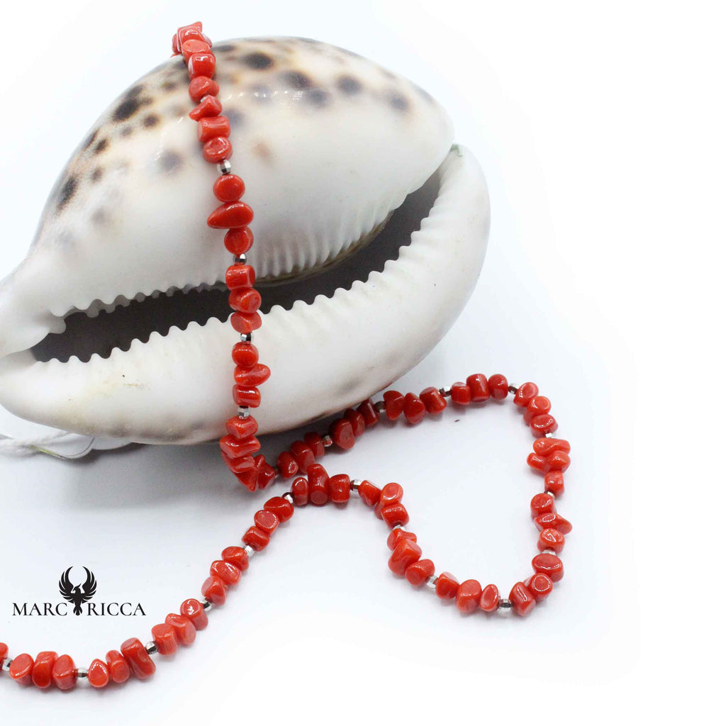Collier Argent Baroque Perles de Corail Rouge