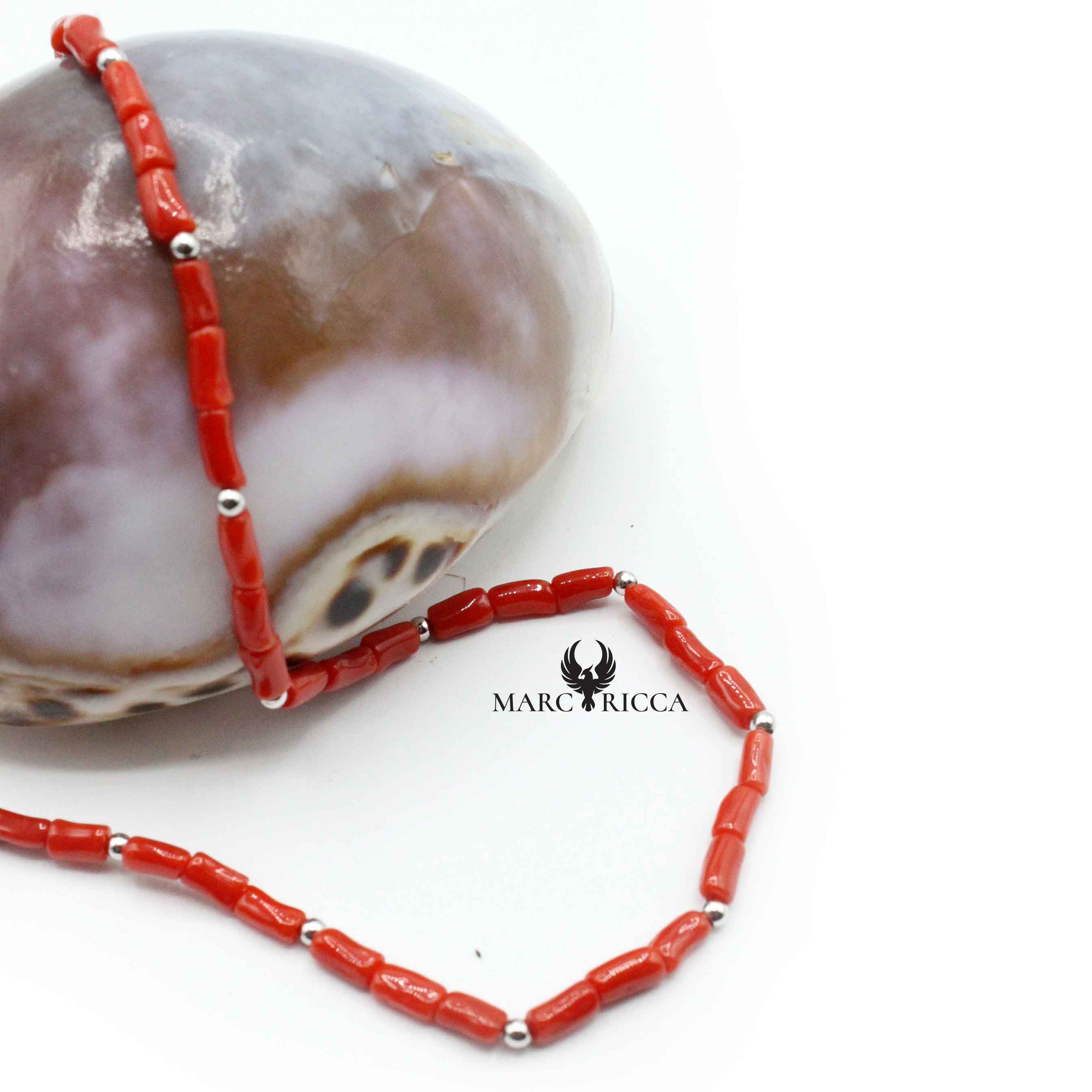 Collier Argent Tubes Corail Rouge