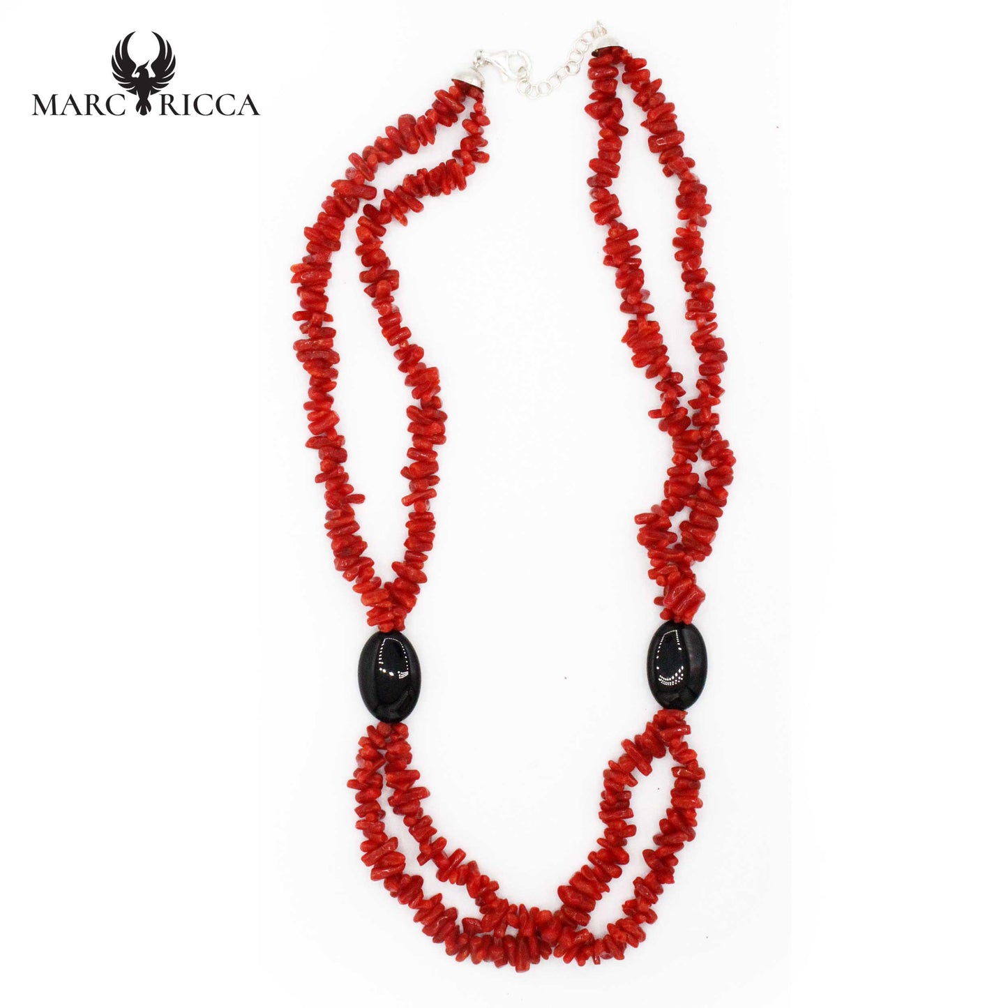 Collier Argent Cupolino corail rouge et Onyx