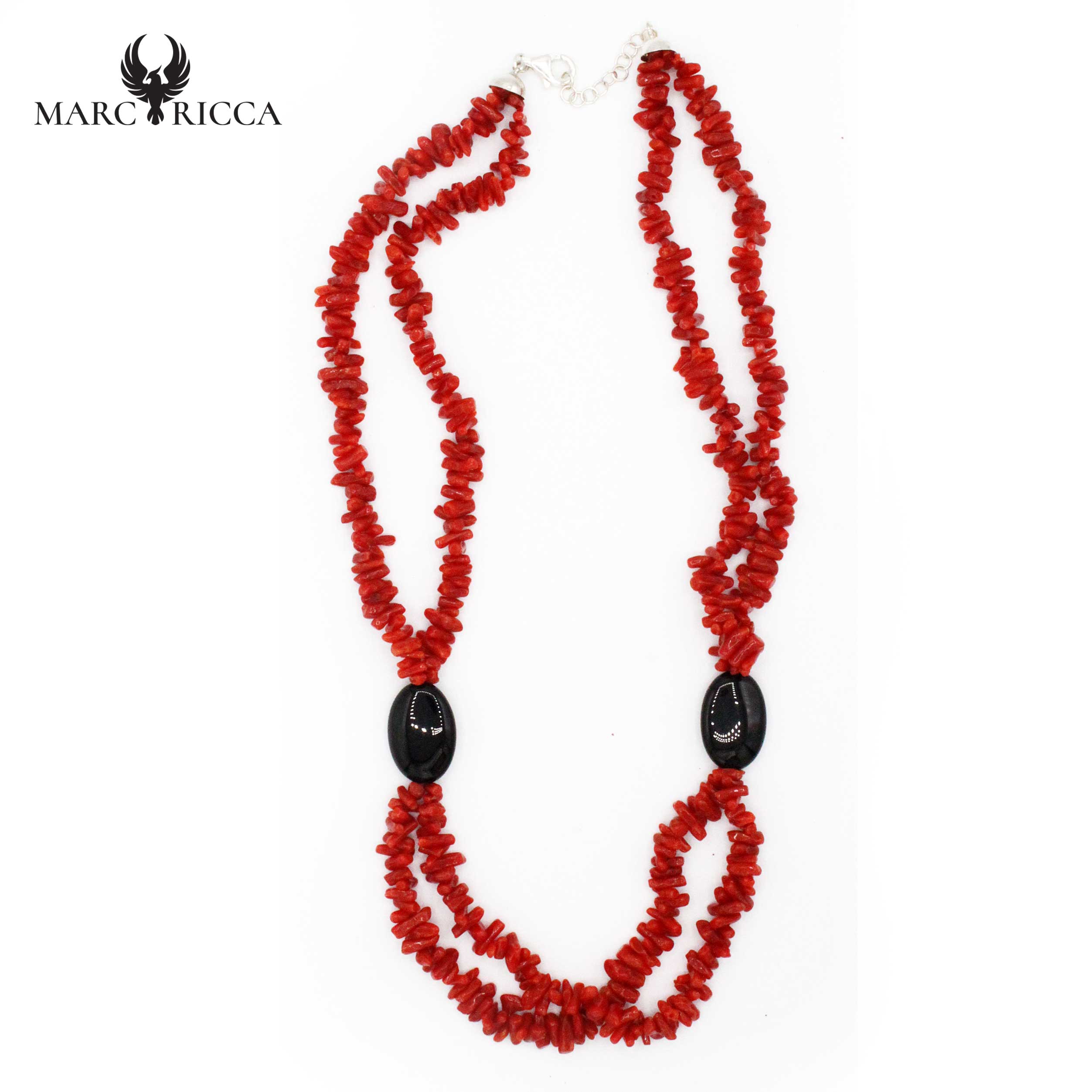 Collier Argent Cupolino corail rouge et Onyx