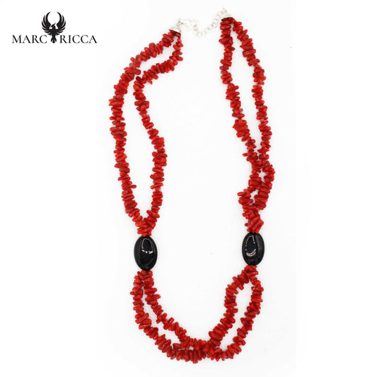 Collier Argent Cupolino corail rouge et Onyx
