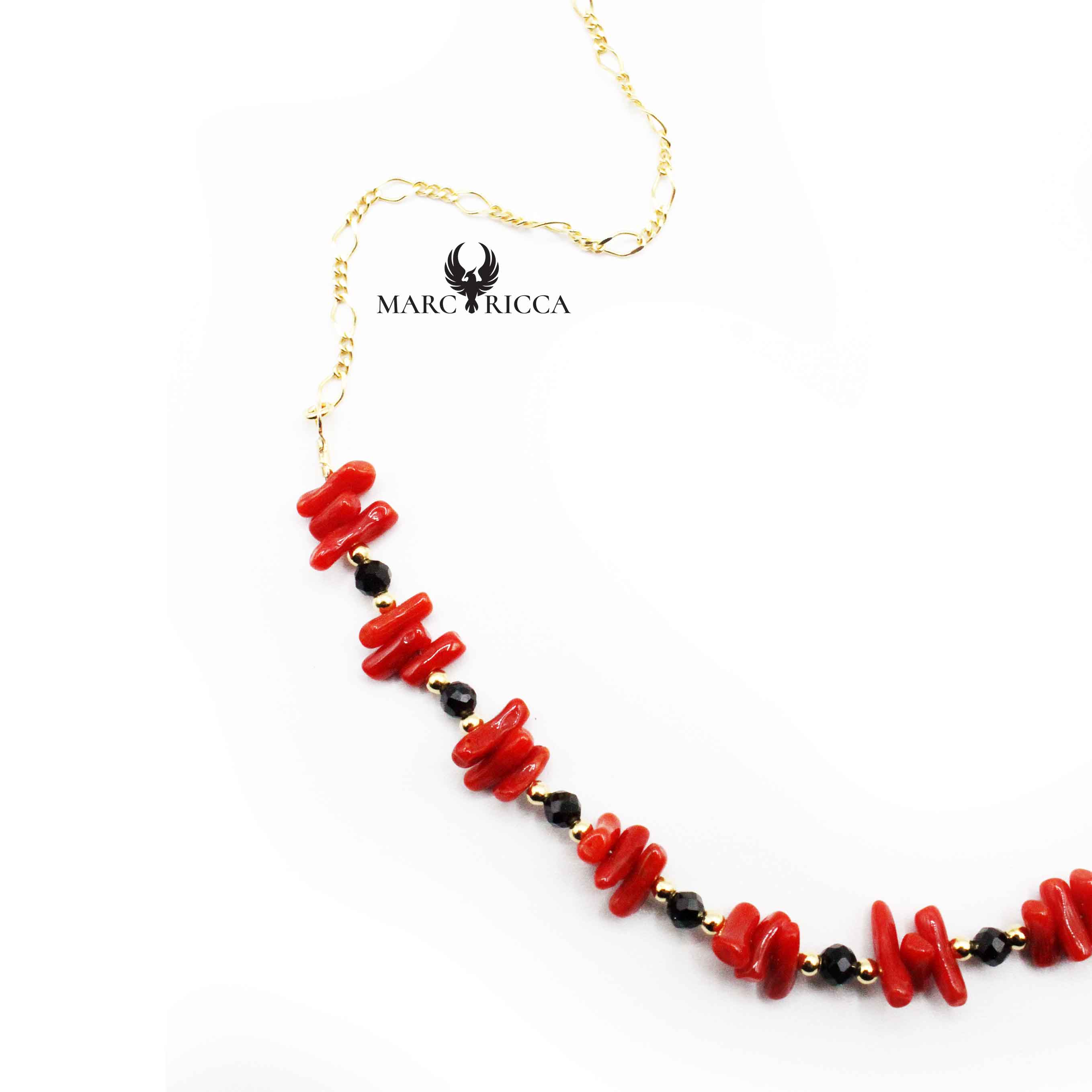 Collier Vermeil Corail Rouge & Cristal noir