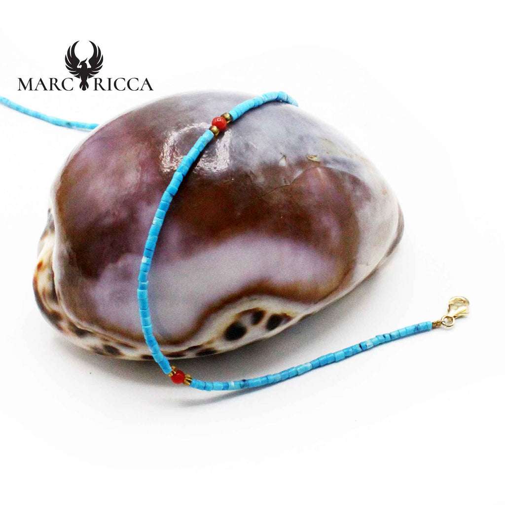 Collier Argent Turquoise et Corail Rouge Vermeil