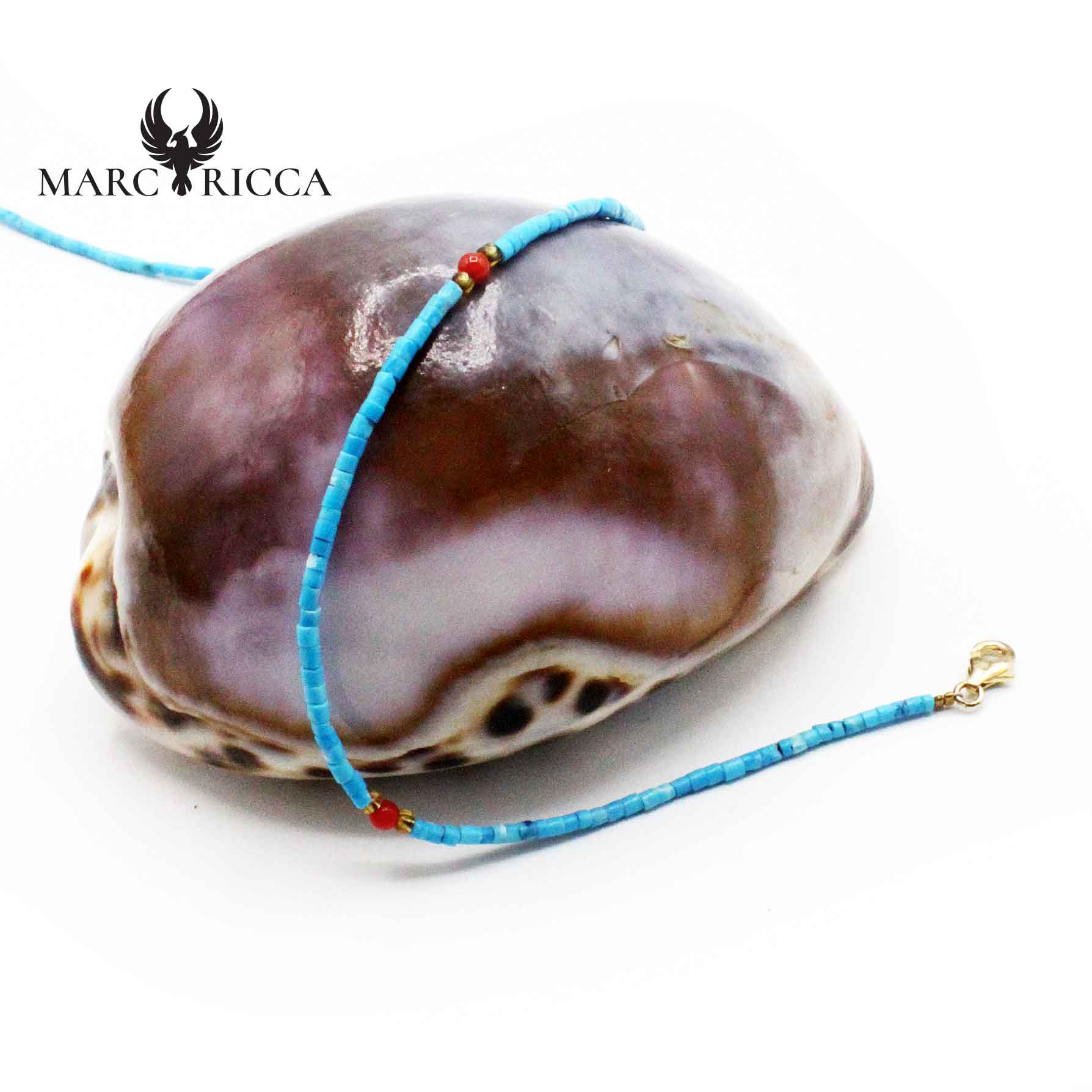 Collier Argent Turquoise et Corail Rouge Vermeil