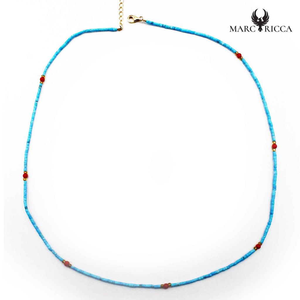 Collier Argent Turquoise et Corail Rouge Vermeil