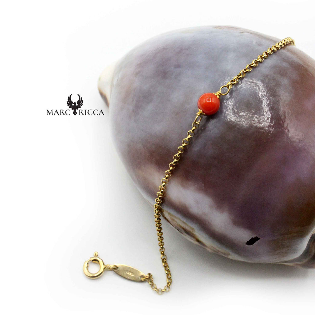 Bracelet Argent Chainette et Corail Rouge