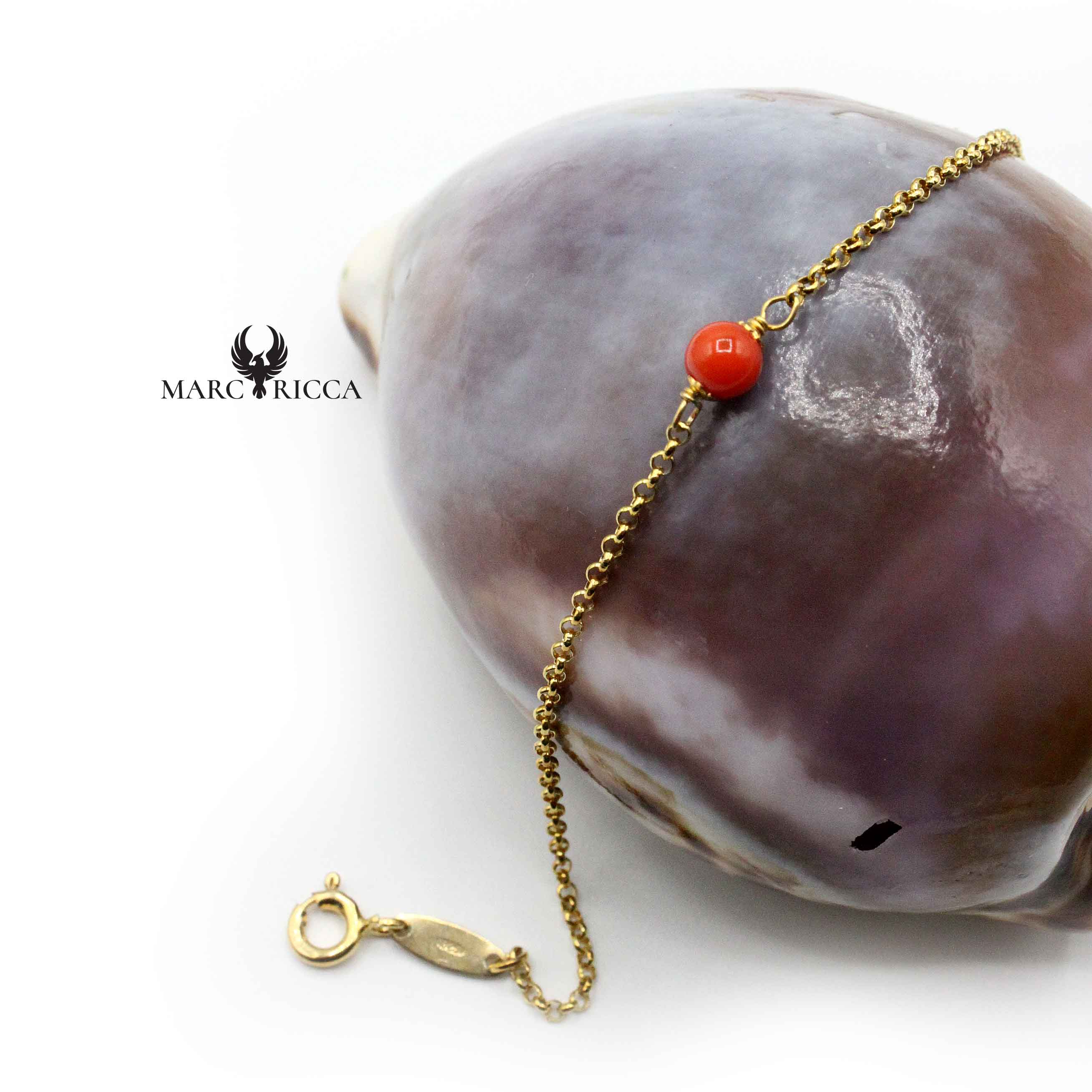 Bracelet Argent Chainette et Corail Rouge