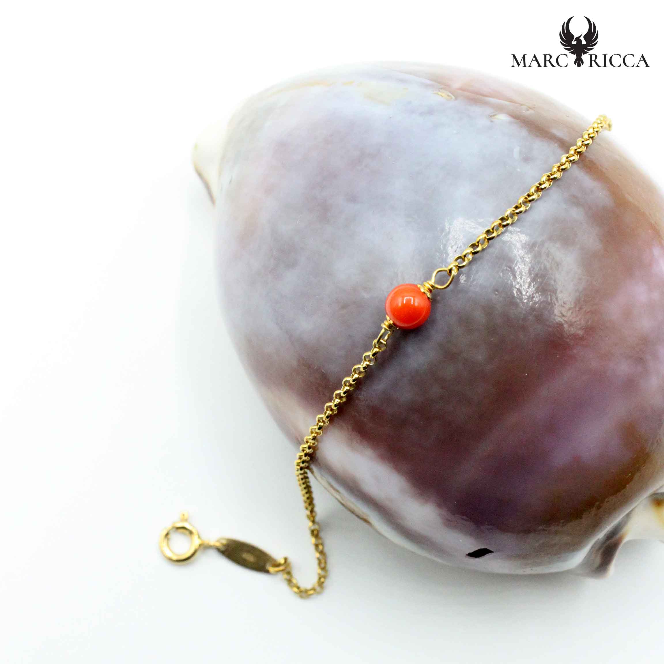 Bracelet Argent Chainette et Corail Rouge