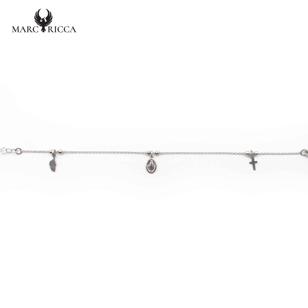 Bracelet Argent Chainette Corse, Miraculeuse et Croix