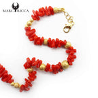 Bracelet Argent Cupolino Corail Rouge et Boules Dorées