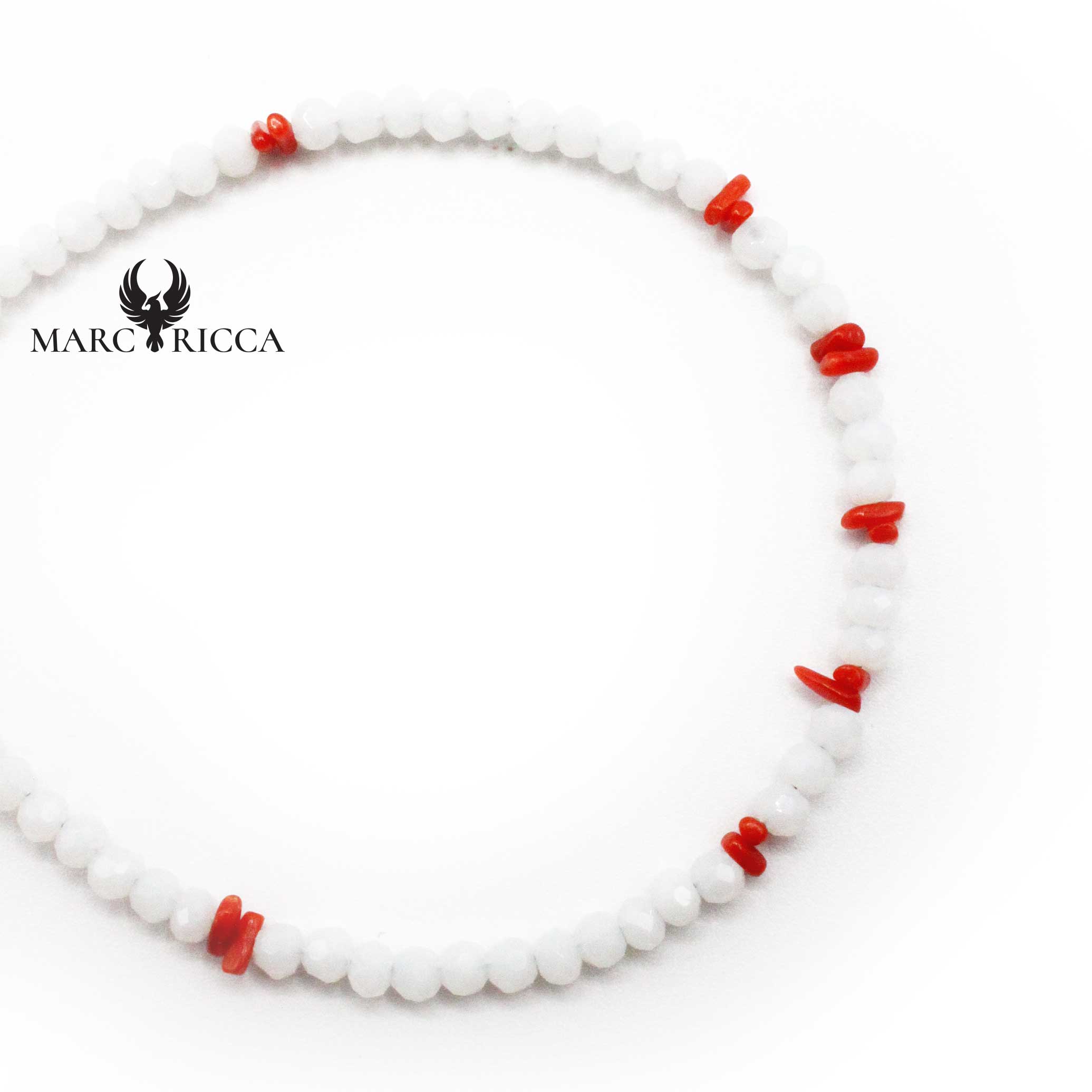 Bracelet Argent Corail Rouge et Cristaux Blanc