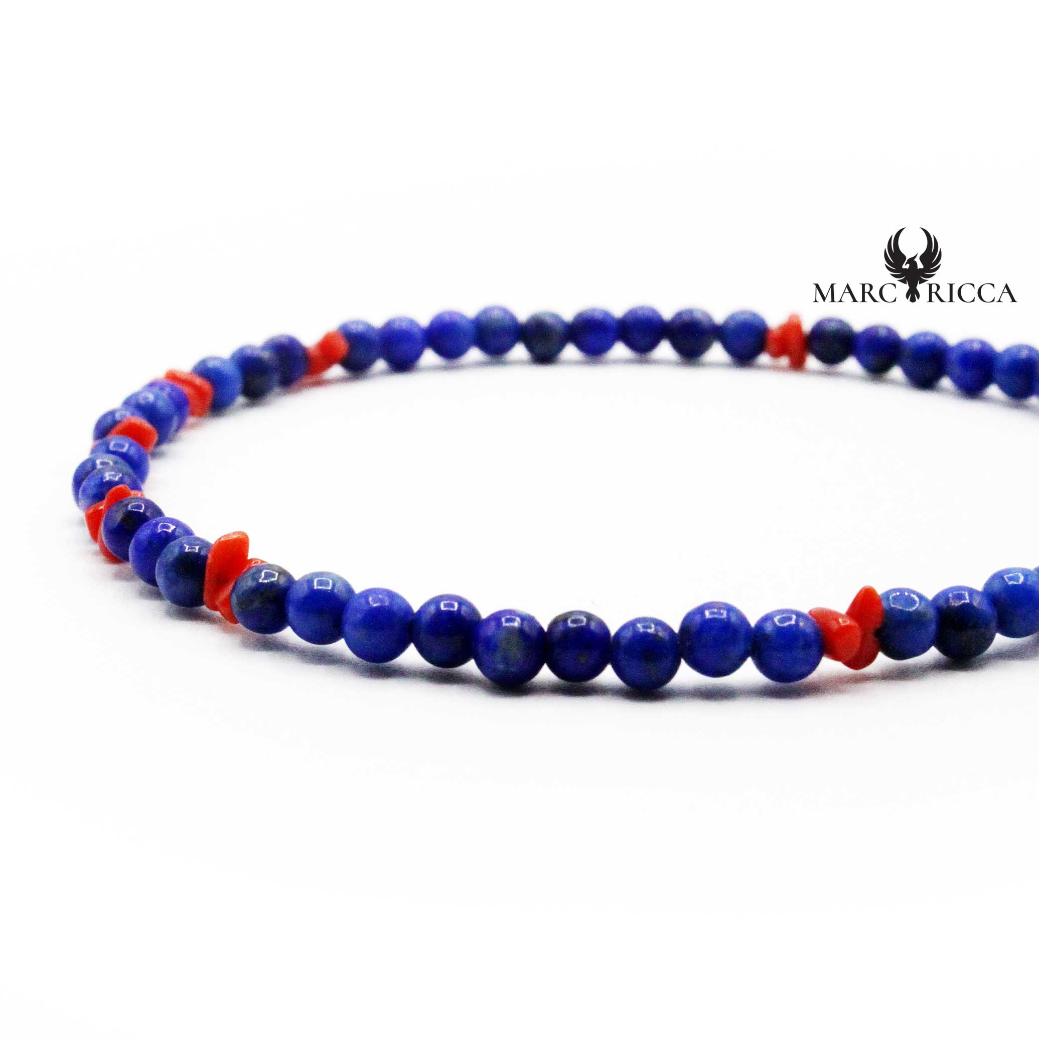 Bracelet Argent Corail Rouge et Lapis Lazuli