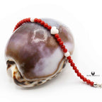 Bracelet Argent Perles de Corail Rouge et Cœur Blanc