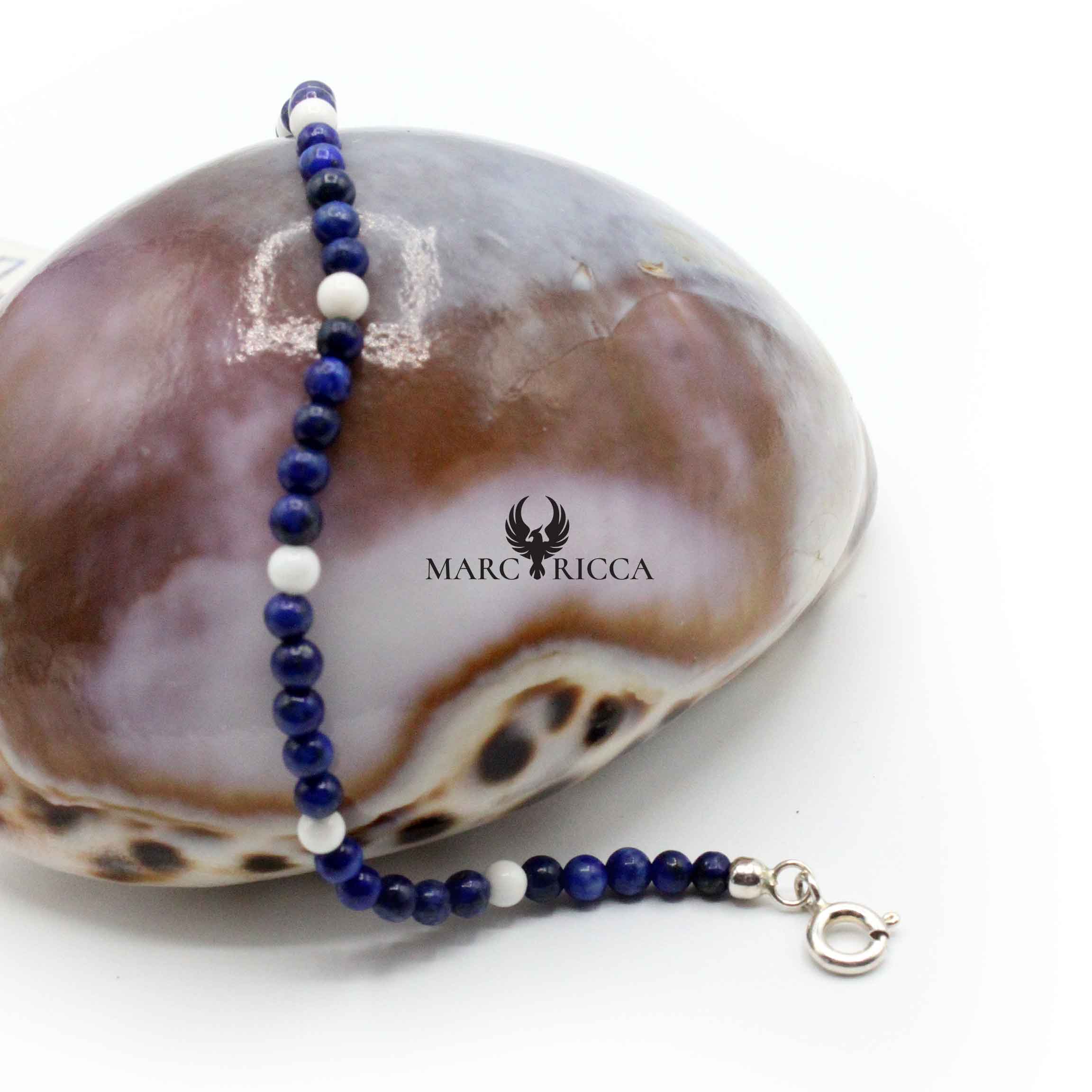 Bracelet Argent Perles de Corail Blanc et Lapis Lazuli