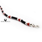 Bracelet Argent Perles de Corail Rouge Caoutchouc