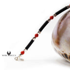Bracelet Argent Perles de Corail Rouge Caoutchouc