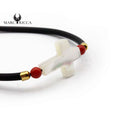 Bracelet Argent Croix Nacre et Corail Rouge