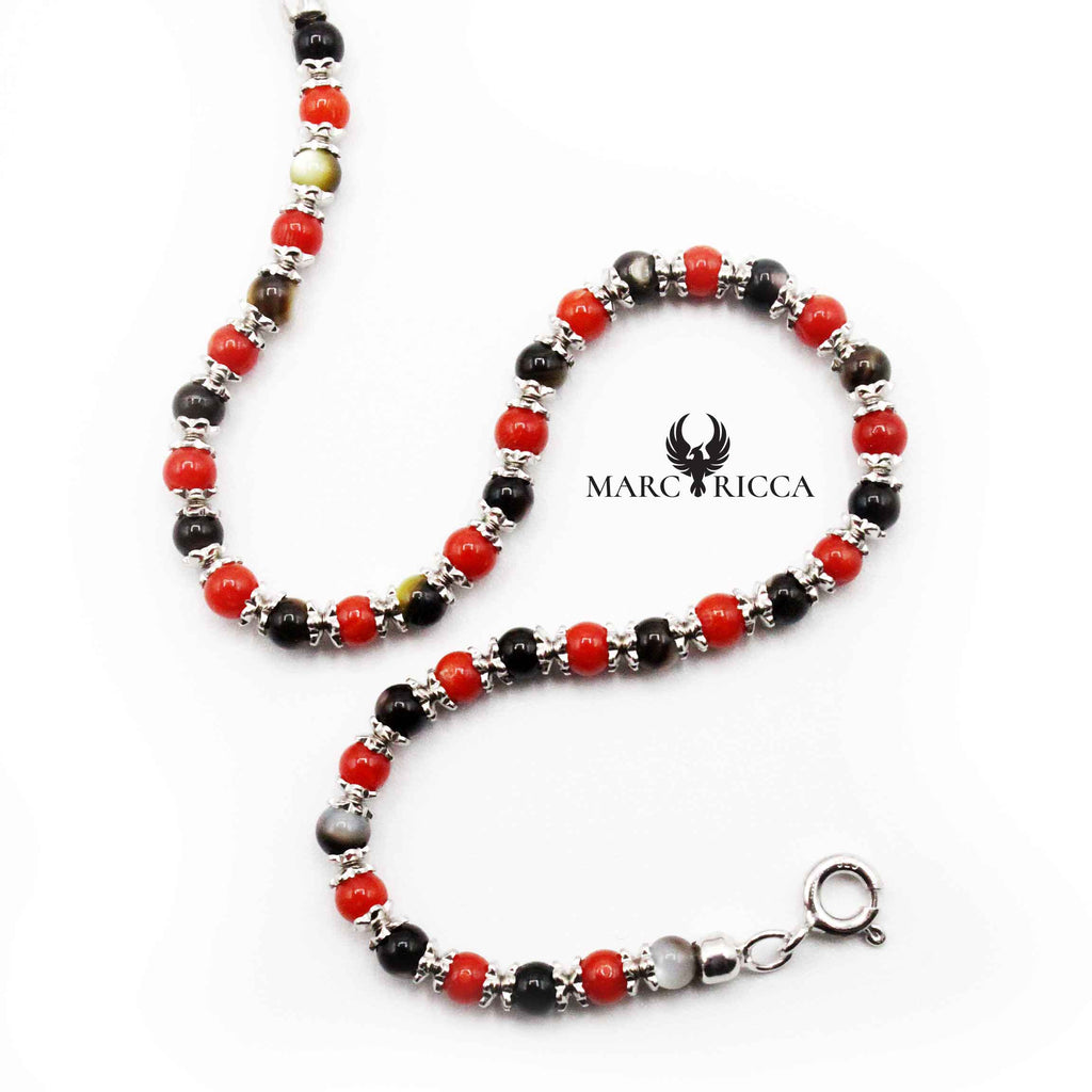 Bracelet Argent Perles (3mm) Corail Rouge et Nacre