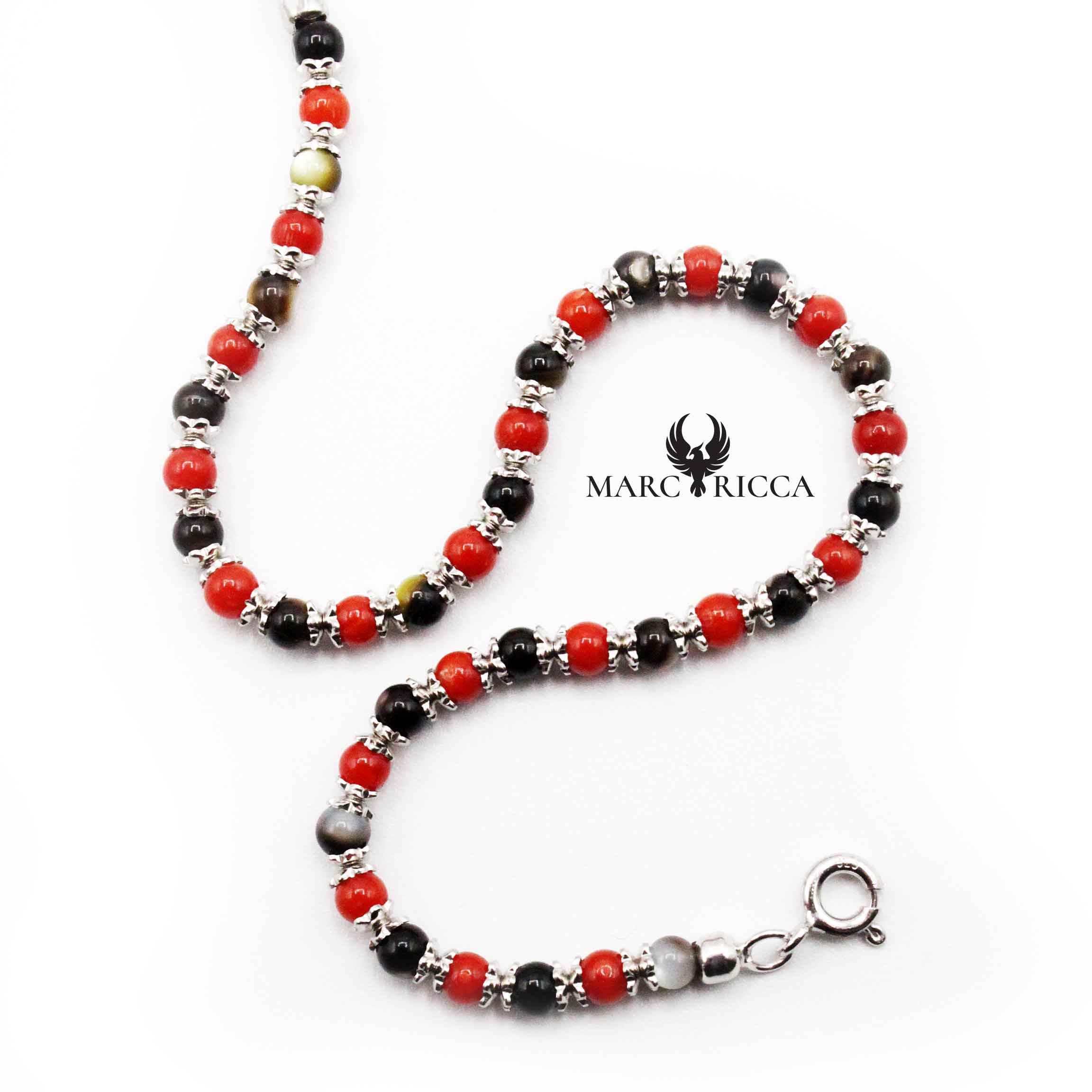 Bracelet Argent Perles (3mm) Corail Rouge et Nacre