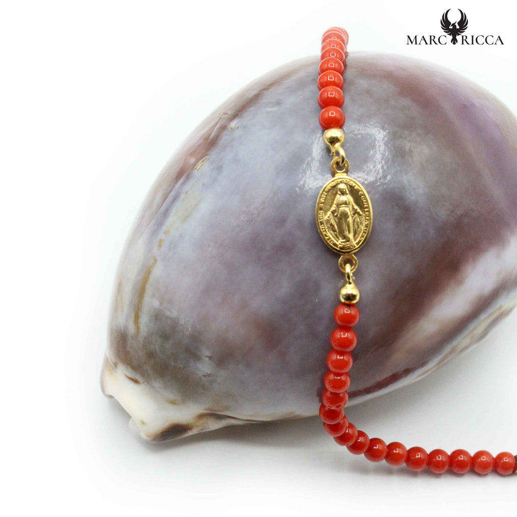 Bracelet Argent Perles (4mm) Corail Rouge et Miraculeuse