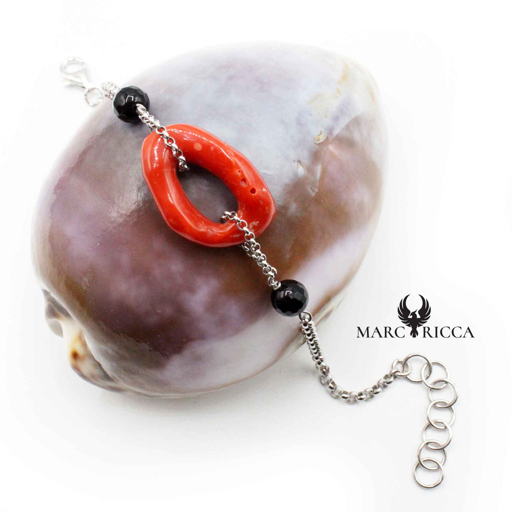 Bracelet Argent Anneau de Corail Rouge