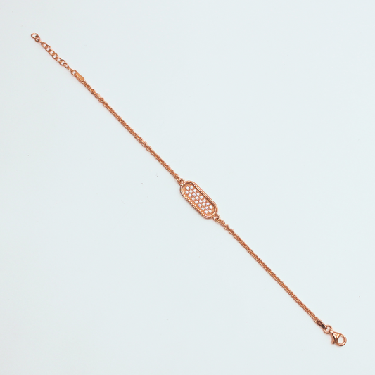 Bracelet Maillon plein Argent rosé et Zirconium - VALENZI