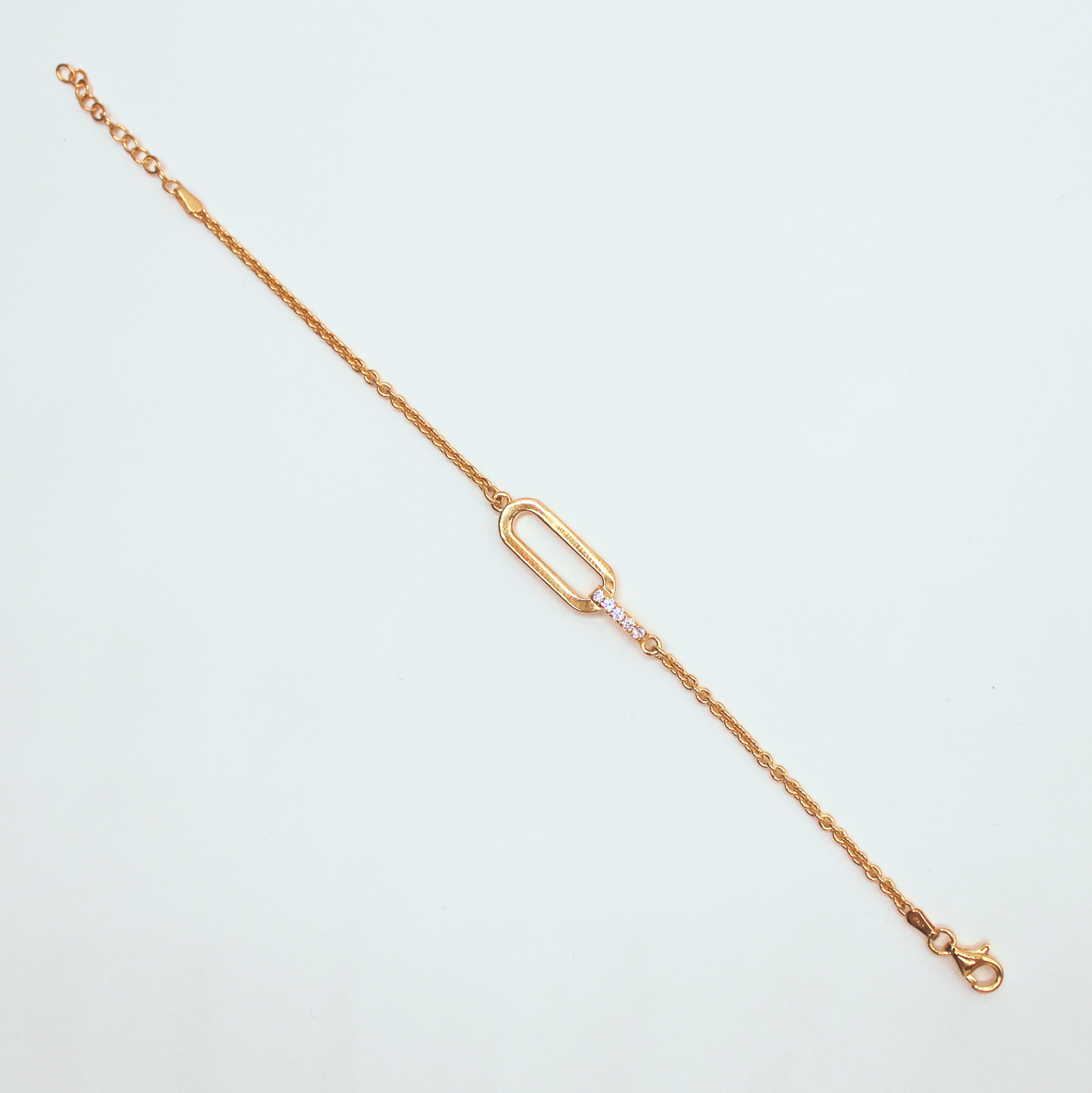 Bracelet Maillon Argent doré et barrette Oxydes de Zirconium - VALENZI