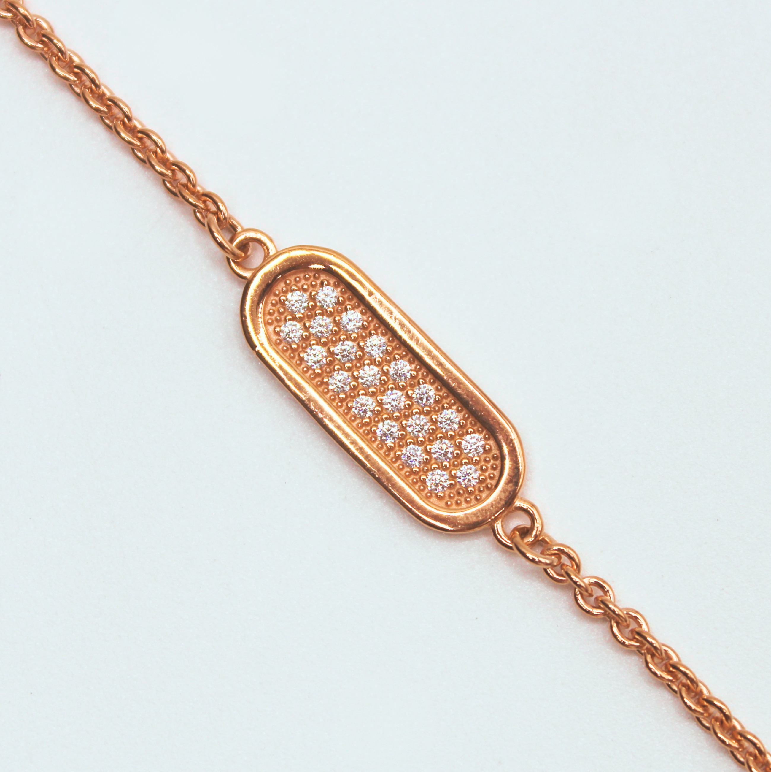 Bracelet Maillon plein Argent rosé et Zirconium - VALENZI