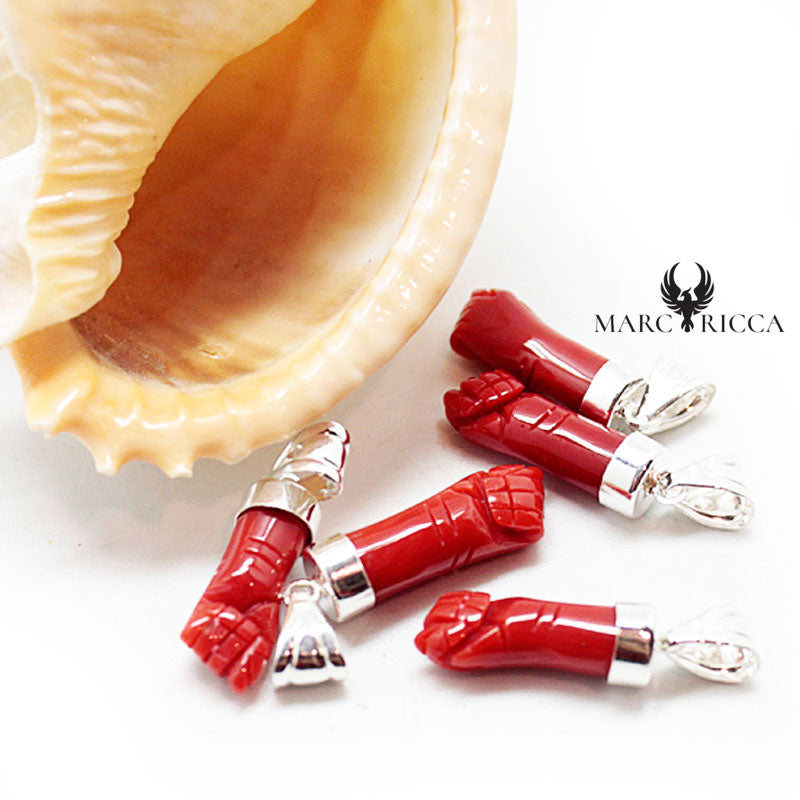 Pendentif Argent Main Corail Rouge