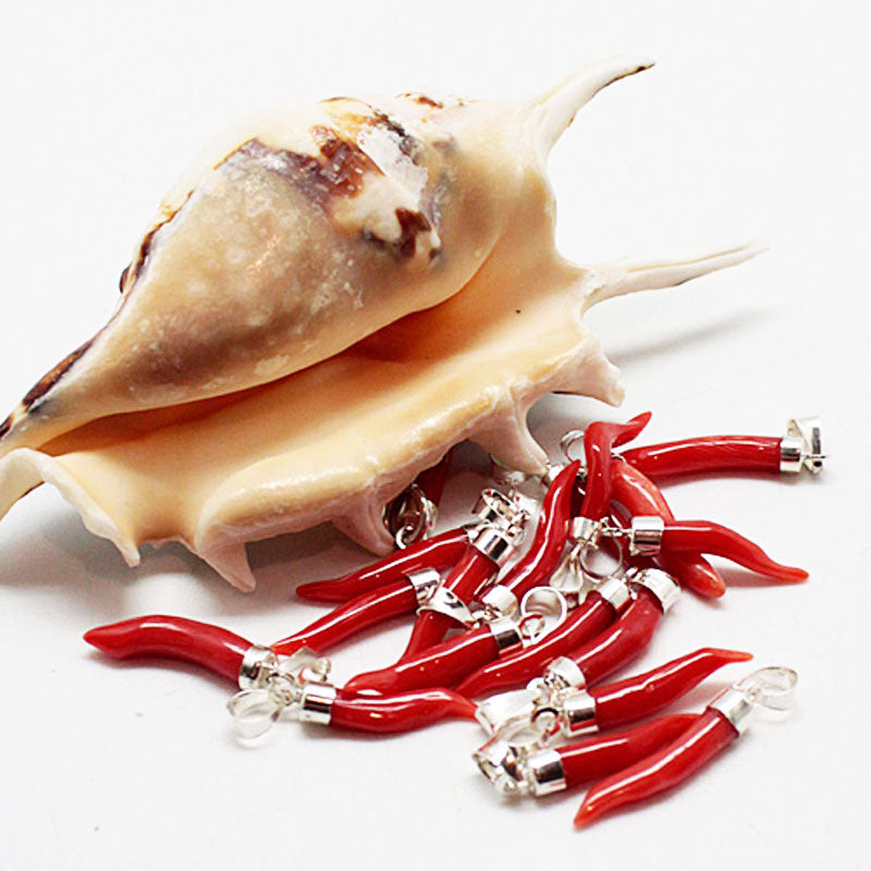 Pendentif Argent Corne Corail Rouge