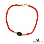 Bracelet Or Corail & Onyx Ovale