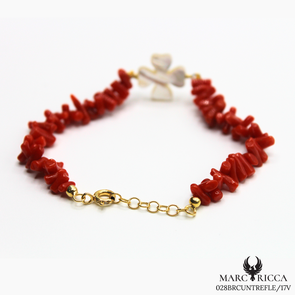 Bracelet Vermeil Corail Cupolino & Trèfle Nacre