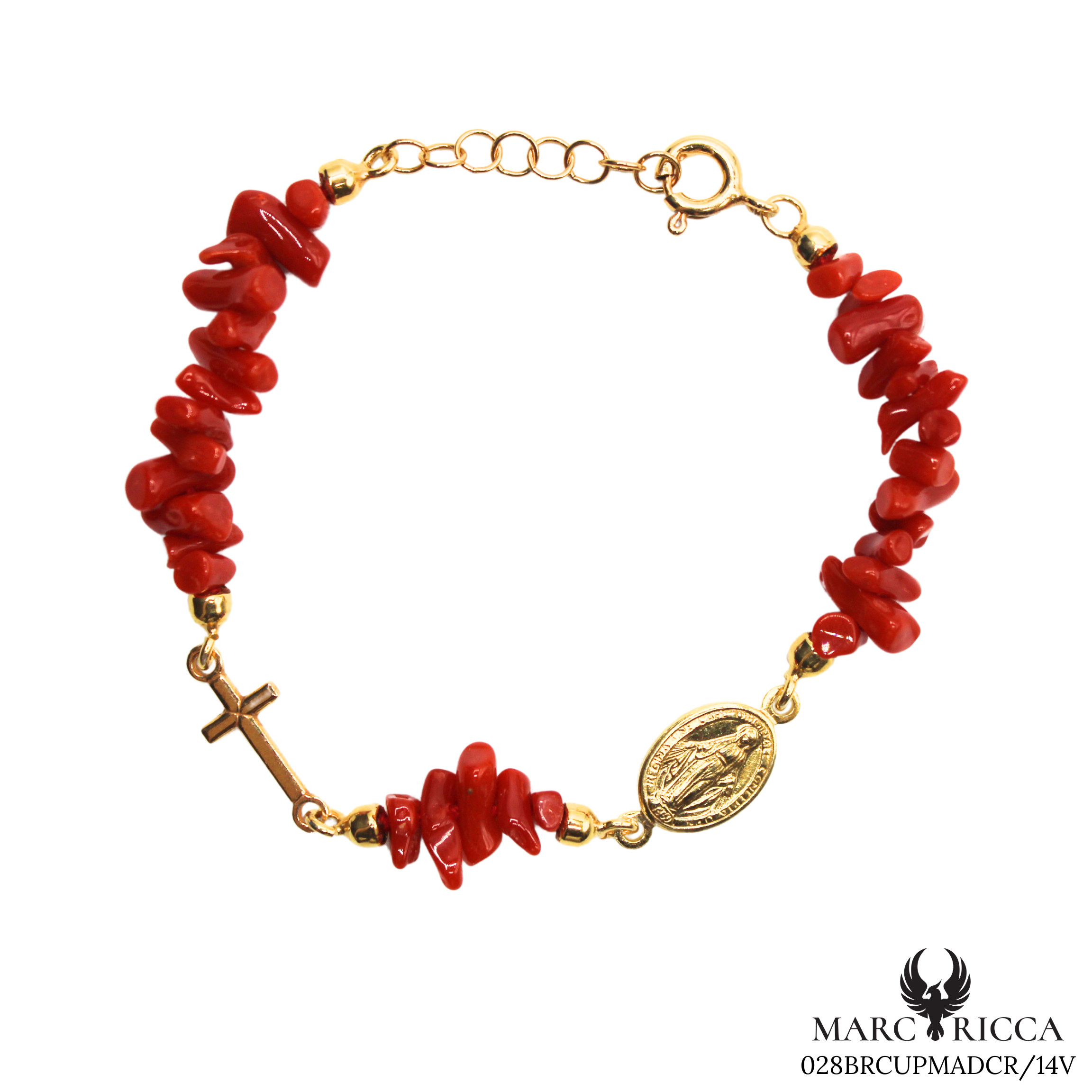 Bracelet Vermeil Corail Cupolino Avec Croix & Madone