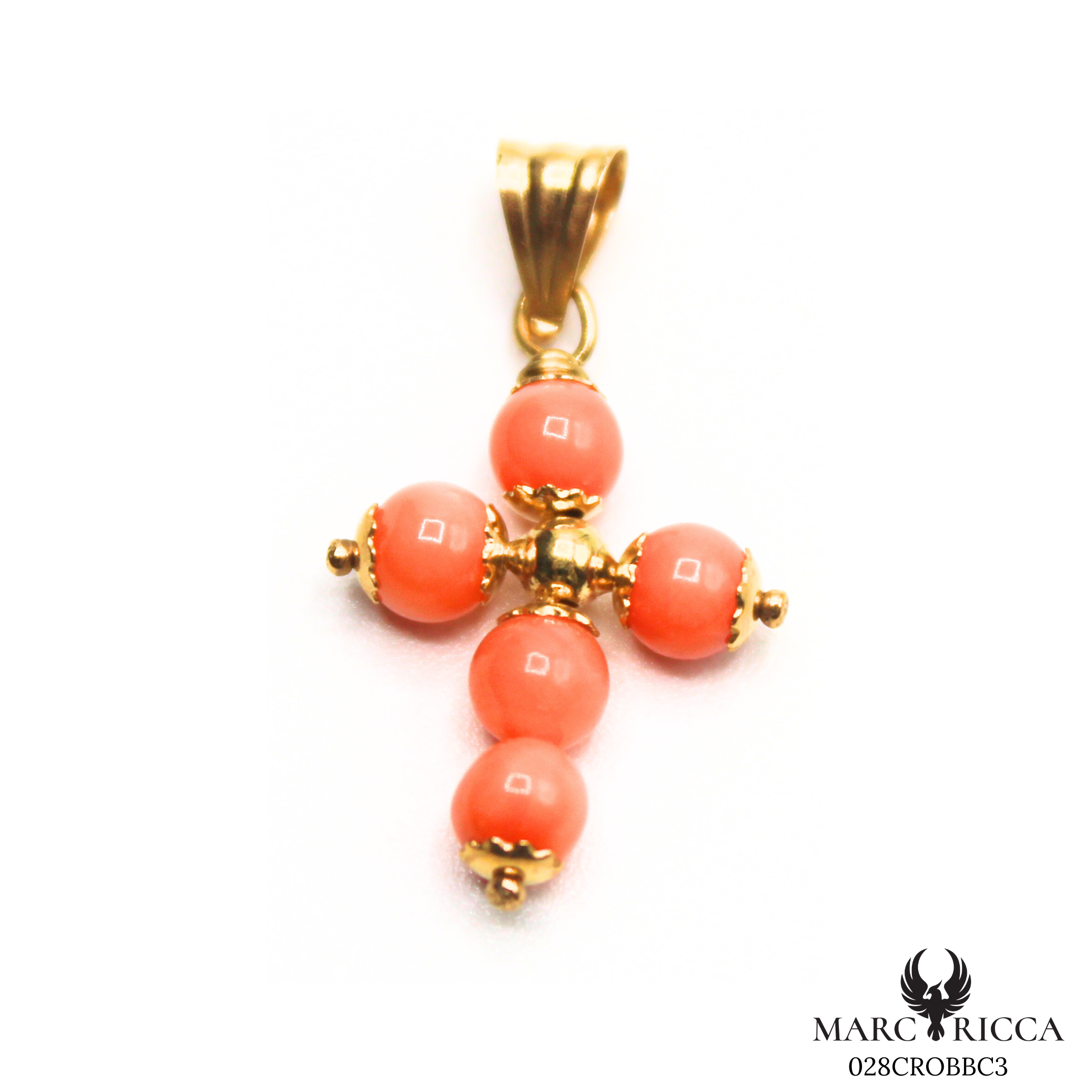 Pendentif Or Croix Perle Corail/Corail Blanc/Lapis Lazuli/Malachite