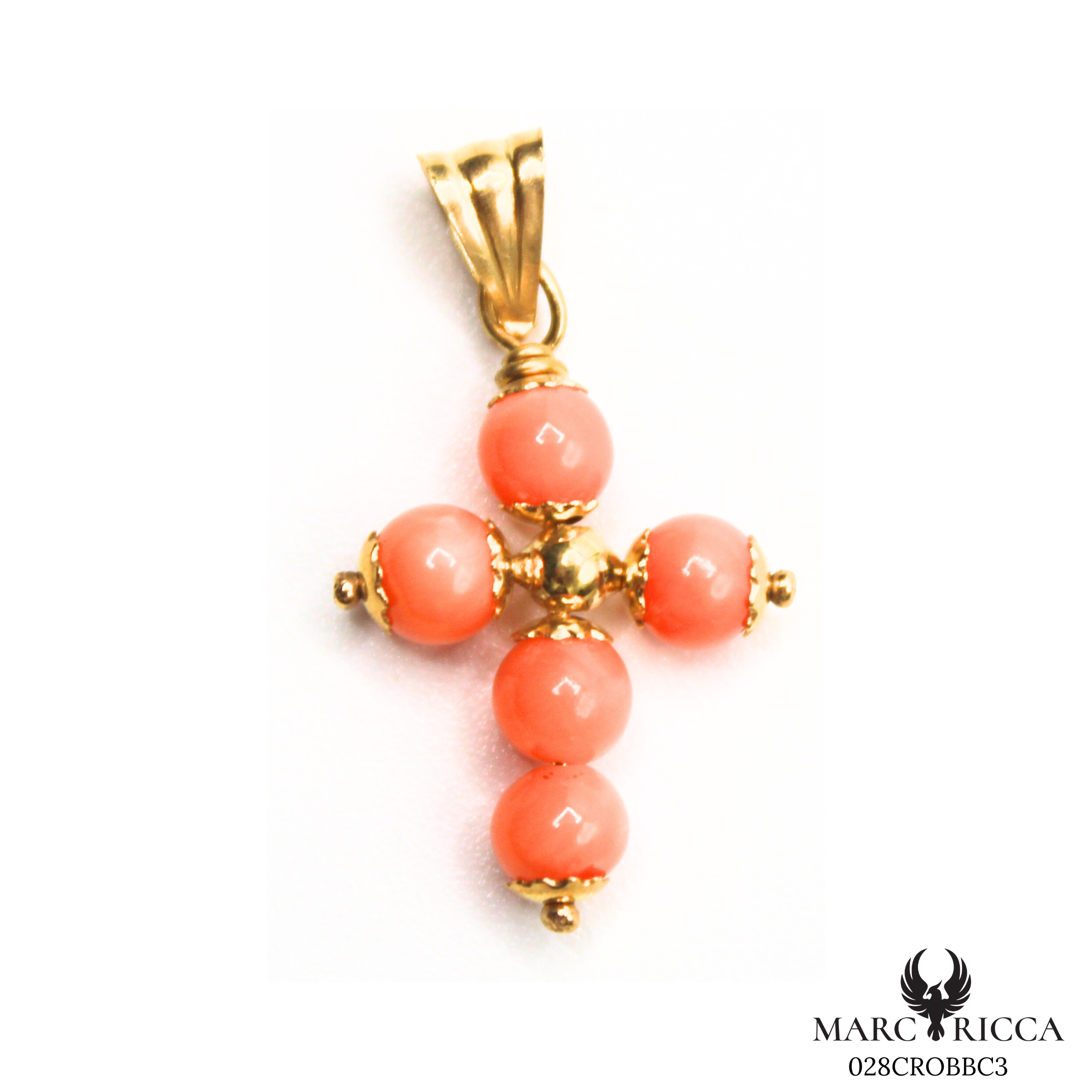 Pendentif Or Croix Perle Corail/Corail Blanc/Lapis Lazuli/Malachite
