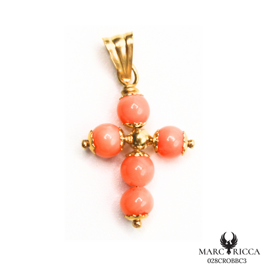 Pendentif Or Croix Perle Corail/Corail Blanc/Lapis Lazuli/Malachite